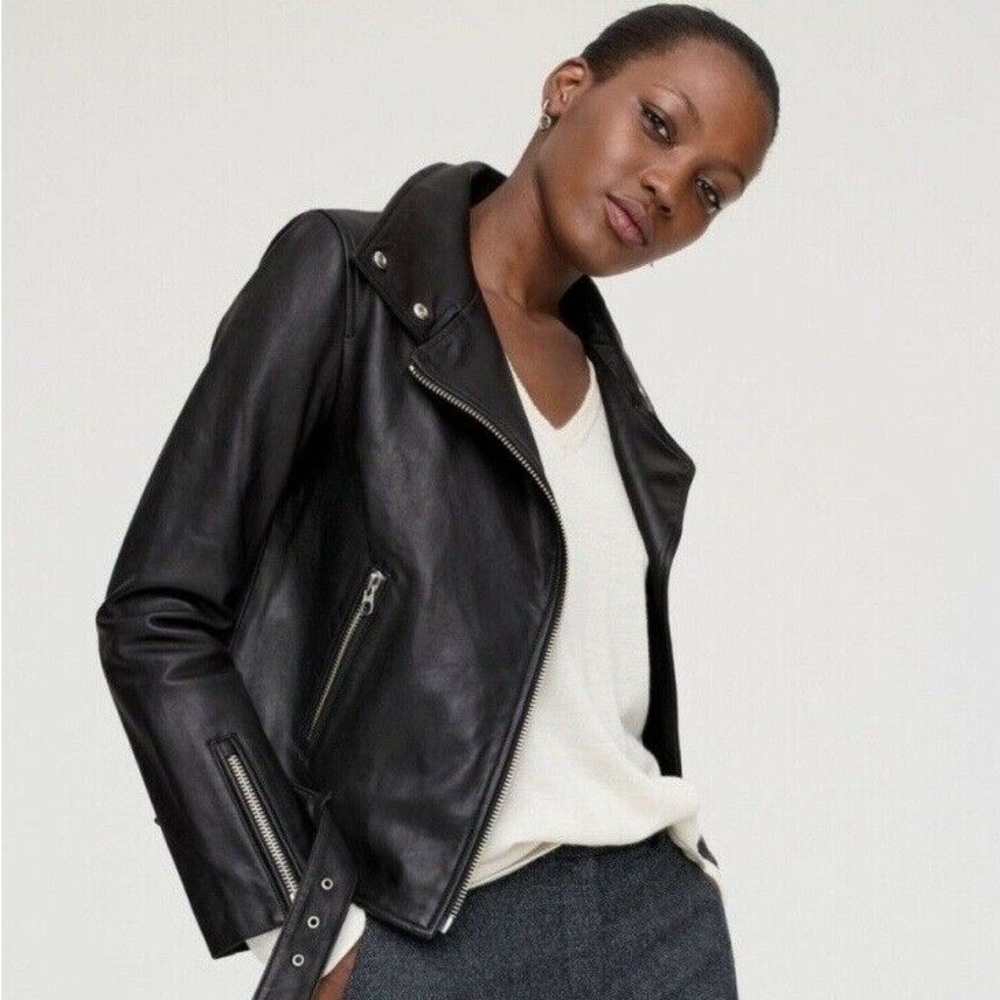 Mackage Miela-N Belted Leather Moto Jacket - Women’s Size XXS - Black